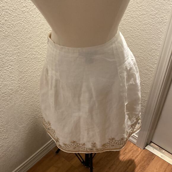 Anne Carson Linen Embroidered Beaded Midi Skirt Sz 6 Midi Slit Front Embellished - Picture 4 of 14